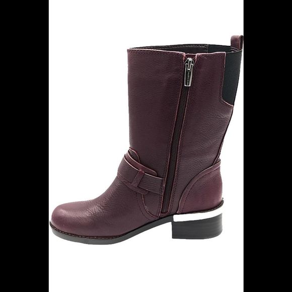 Vince Camuto Leather Buckle Mid Calf Boots Wellery Dark Wood - Medium - Picture 4 of 5